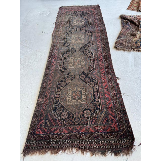 Name: MOODY & Charming Antique Southwest Tribal Runner | Deep Blackish Indigo, Muted Army-Sage Green, Rusty Blush, Taupe...