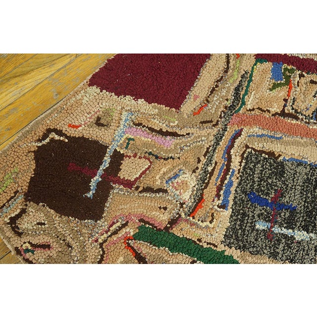 American 1930s Multicolor Geometric Antique American Hooked Rug 3'0" X 3'5" Handknotted Wool Carpet For Sale - Image 3 of 4
