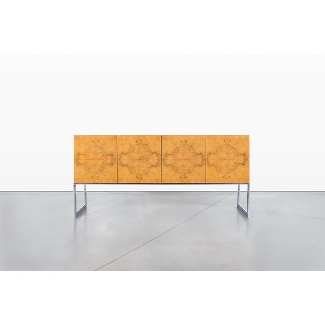 Mid-Century Modern Vintage Burl Wood and Chrome Credenza by Milo Baughman for Thayer Coggin For Sale - Image 3 of 13