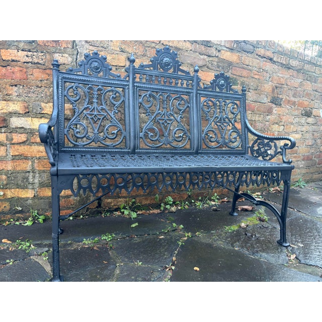 Black Late 19th Century Gothic Iron Garden Bench, Restored For Sale - Image 8 of 11