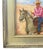 Impressionist oil painting on an artist's hardboard panel of a western cowboy, horse with a hat displayed in a...