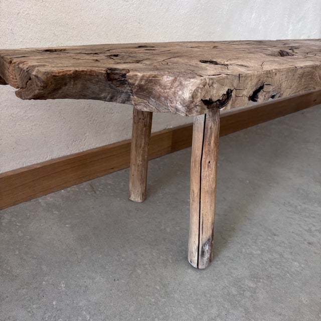 Vintage Raw Wood Bench For Sale - Image 5 of 6