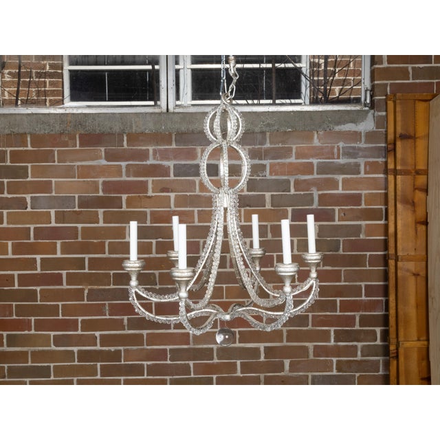 Mid 20th Century Italian Vintage Crystal and Steel Six-Light Chandelier with Faceted Beads, Wired For Sale - Image 5 of 12