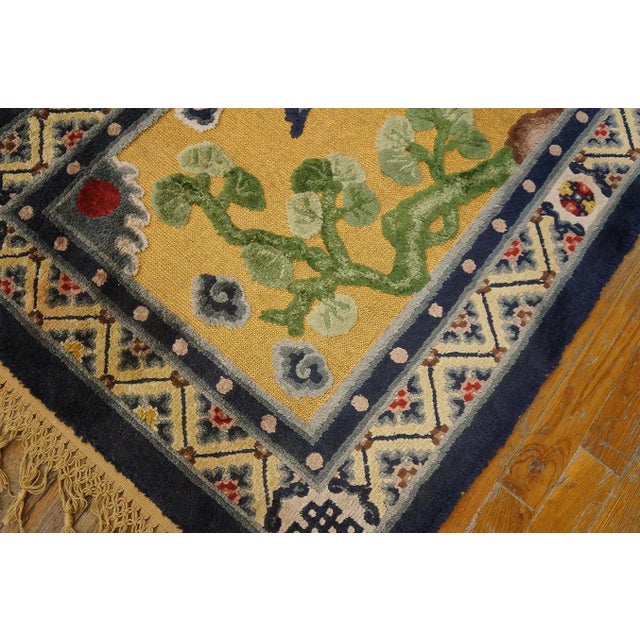 1930s Yellow Gold Scene Figural Antique Chinese Silk & Metallic Thread Rug 2'7" X 4'2" Wool Knotted Carpet For Sale - Image 10 of 12