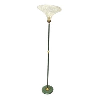 Italian Green Murano Glass Floor Lamp with Large Frosted Shade, 1980s For Sale