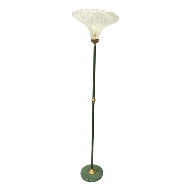 Italian Green Murano Glass Floor Lamp with Large Frosted Shade, 1980s For Sale