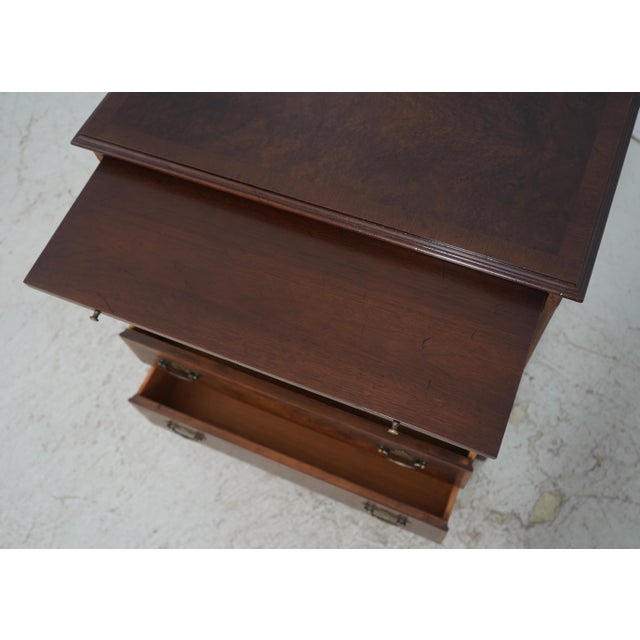 1980s Baker Burl Walnut English Style Bachelors Chest For Sale - Image 5 of 17
