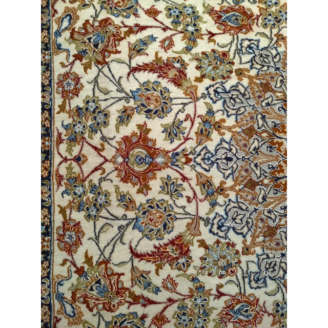 Vintage Persian Isfahan Rug, Hand-Knotted Wool & Silk, Floral Pattern, Ivory & Caramel,7x10 For Sale - Image 12 of 15