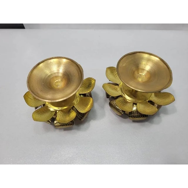 Mid Century Lotus Brass Candle holders a Pair in the style of Parzinger Hollywood Regency You will receive 2 candle...