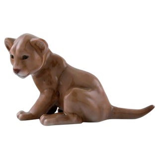 Porcelain Sitting Lion Cub from B & G / Bing & Grondahl For Sale