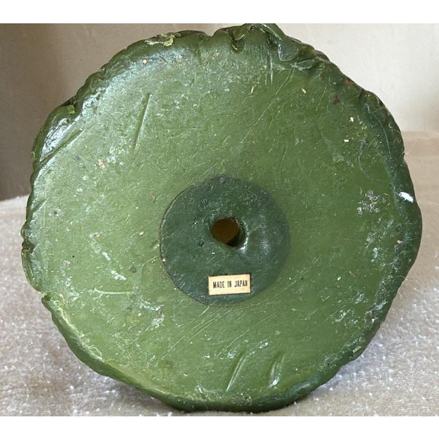 Vintage 60s-70s Carved Dk Olive Green Pillar Candle For Sale - Image 9 of 9