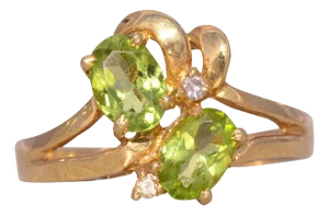 The Twins: Peridot and Natural Diamond Ring in Yellow Gold