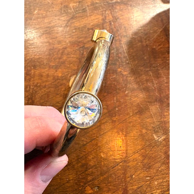 Contemporary 1980s Gold Tone, Metal Bangle Bracelet With Rhinestones For Sale - Image 3 of 5