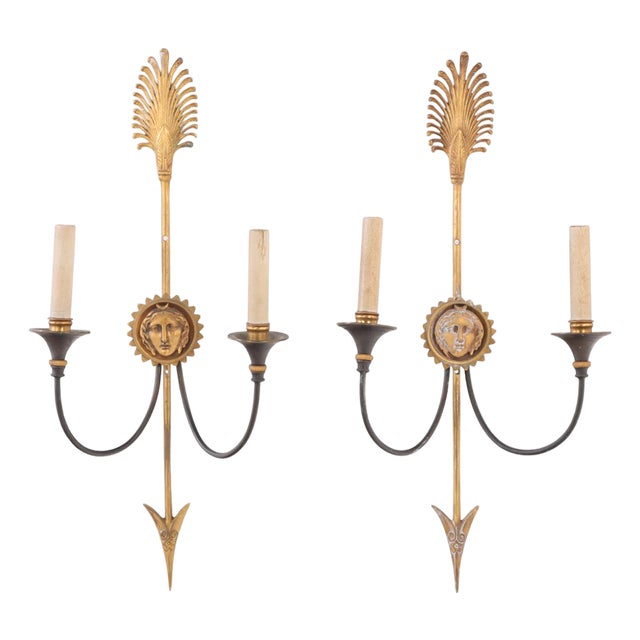 Pair of French Neoclassical Arrow Sconces, in the Manner of Jansen, C. 1940. For Sale