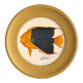 Original Hand-Painted Fish Painting in a Hand-Painted Frame For Sale