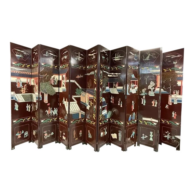 12 Panel 240 Inches Wide 1970s Asian Wooden Room Divider For Sale