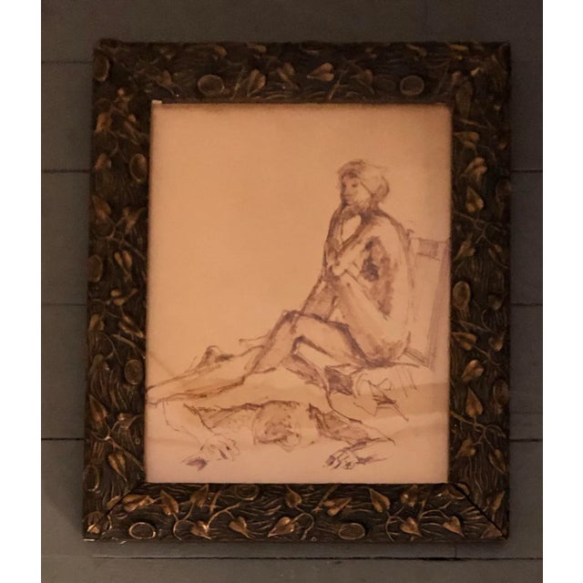 1960s Original Vintage Sepia Ink Nude Figures on Beach For Sale - Image 5 of 5