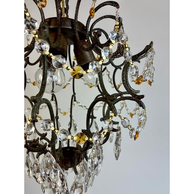1960s Vintage 1960s Bronze Crystal Amber Chandelier – 3 Light For Sale - Image 5 of 13