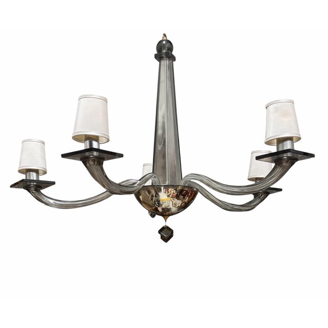Donghia Stellare Smoked Murano Glass 5 Arm Chandelier.