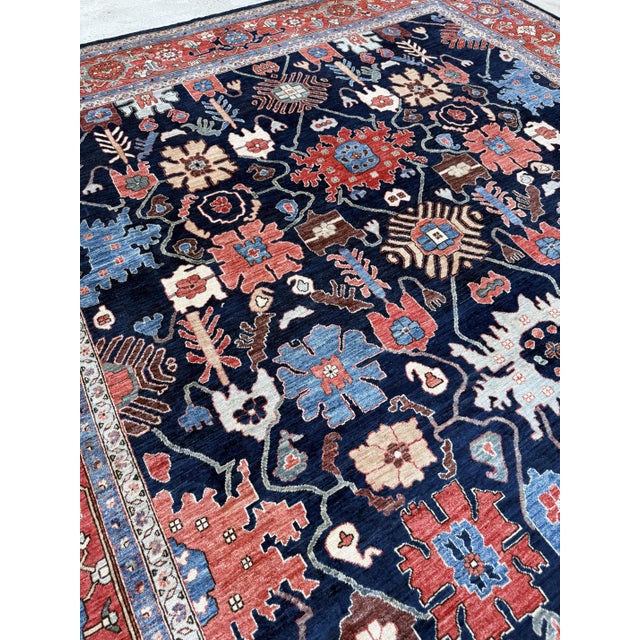 2000 - 2009 Navy Persian Heriz Design Hand-Knotted Wool Rug, 10'01 X 13'08 For Sale - Image 5 of 10