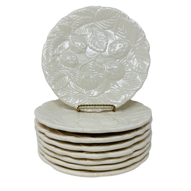 Vintage Made in Japan Ceramic Peach, Strawberry, Pear, and Plum Leaf Plates - a Set of 8 For Sale - Image 10 of 10