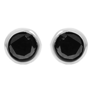.925 Sterling Silver 3/4 Cttw Round Brilliant-Cut Black Diamond Bezel-Set Stud Earrings with Screw Backs, A Pair For Sale