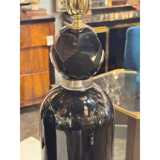 Early 21st Century Pair of Black Murano Glass Cone Form Lamps For Sale - Image 5 of 7