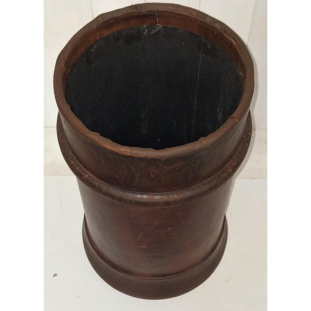 Art Deco Wastepaper Basket in Brown Cowhide Leather, 1930s For Sale - Image 3 of 5