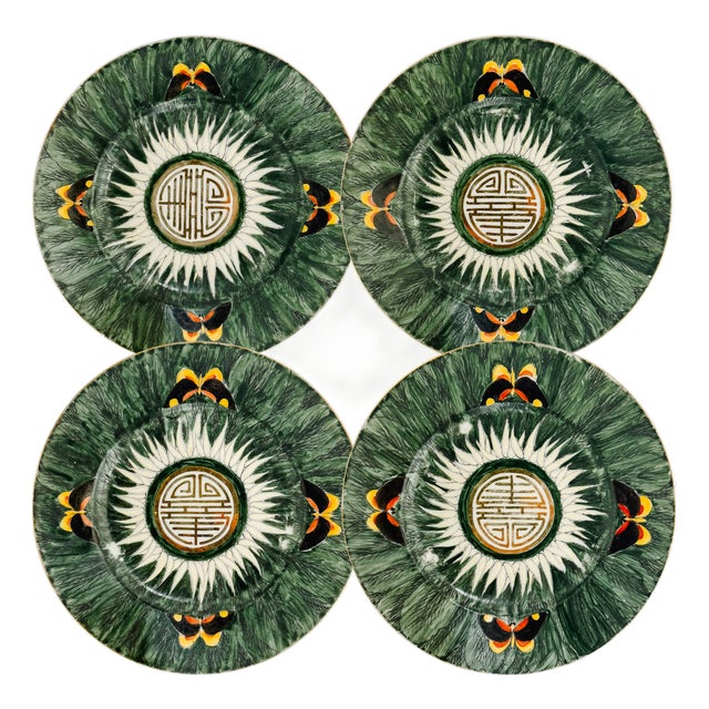 1960 Mid-Century Chinese Bok Choy Cabbage Leaf & Butterfly Plates - Set of 4 For Sale
