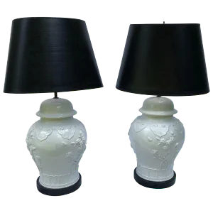 Blanc De Chine Baluster-Form Jars Mounted as Table Lamps - a Pair