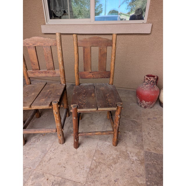 Four (4) Hand Crafted Solid Rustic Log Cabin Chairs For Sale - Image 11 of 16