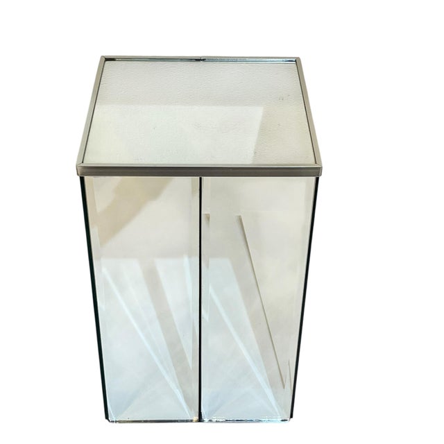 Art Deco Pair 1970’s Custom Made Beveled Mirror Cocktail End Tables For Sale - Image 3 of 14