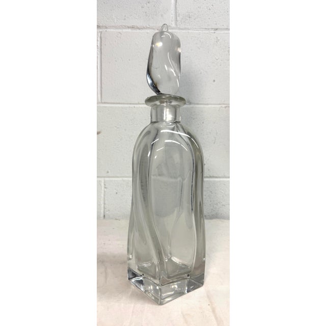 Art Deco Large Vintage Hand Blown Signed Daum Swirled Clear Crystal Decanter Glass Bottle For Sale - Image 3 of 13