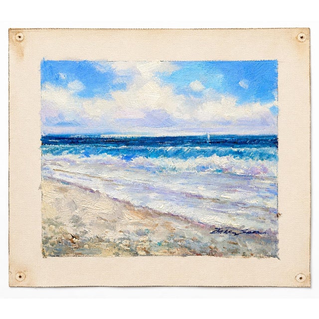 Modern Soft Surf Waves – Original Coastal Oil Painting on Unstretched Canvas by Ericson (8" X 10") For Sale - Image 3 of 4