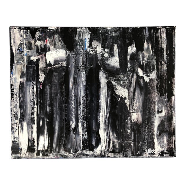 Contemporary Abstract Painting by CL Auker, Composition With Vertical Black and White For Sale