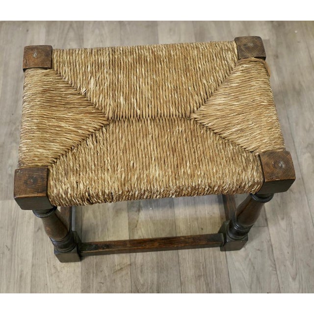 Woven Rush Seated Oak Joint Stool For Sale - Image 4 of 9