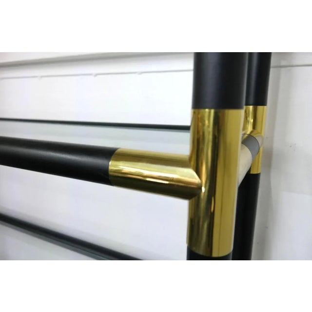 Black Mid-Century Modern Hollywood Regency Brass & Glass Bookshelf, 1970s For Sale - Image 8 of 15