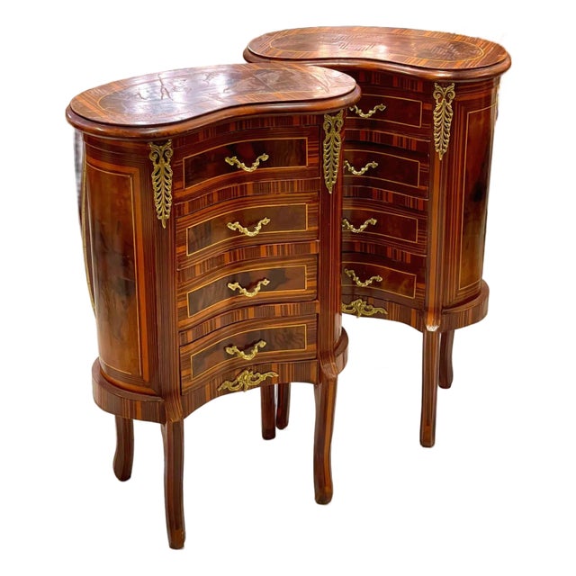 French Louis XV Style Commode – 4 Drawer Accent Chest With Gold Leaf Details, Pair For Sale