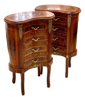 French Louis XV Style Commode – 4 Drawer Accent Chest With Gold Leaf Details, Pair