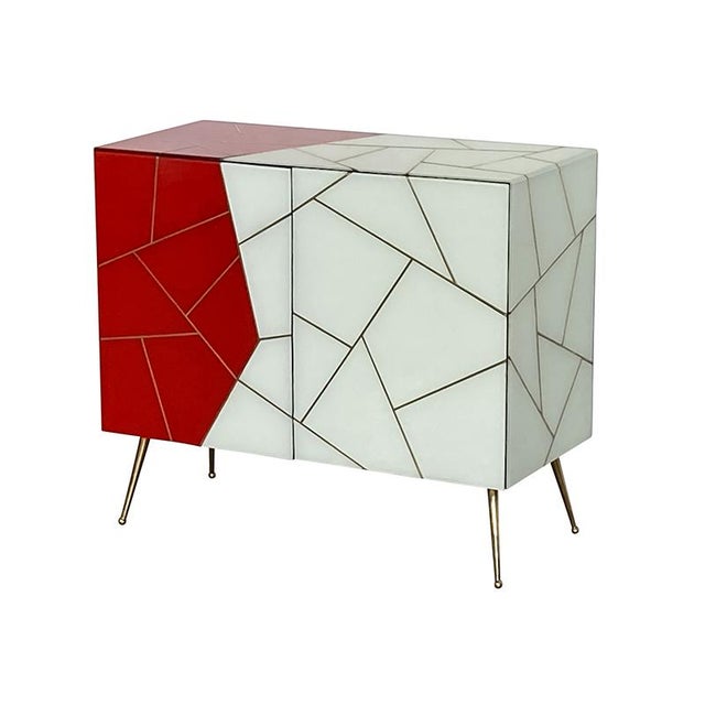 Dresser with Two Wooden Doors in Red and White Glass, 1980s For Sale - Image 3 of 7