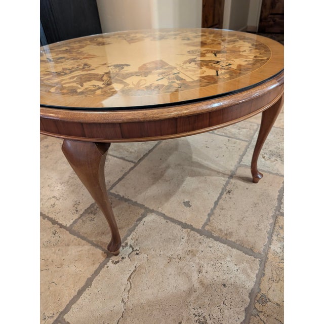 Buchschmid & Gretaux Glass Top Marquetry Inlaid WoodTable For Sale - Image 9 of 13