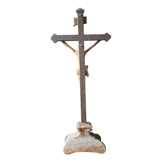 Antique Polychrome Wooden Crucifix Statue For Sale - Image 6 of 10