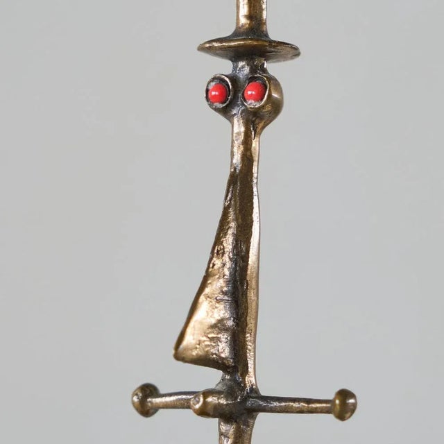 1960s Brutalist Anthropomorphic Candleholder in Bronze and Enamel by Zoltán Pap, 1970s For Sale - Image 5 of 10