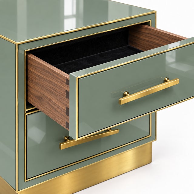 Sage Green Murano Glass Nightstands with Brass Plinth from Justfurnituress SRL, Set of 2 For Sale - Image 6 of 9