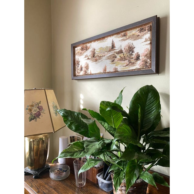 Shabby Chic Custom Framed Vintage Toile Barkcloth Fragment Featuring Forest Scene With Deer For Sale - Image 3 of 8