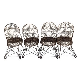 Antique Wire Iron Patio Scroll Chairs, 4 Pieces For Sale