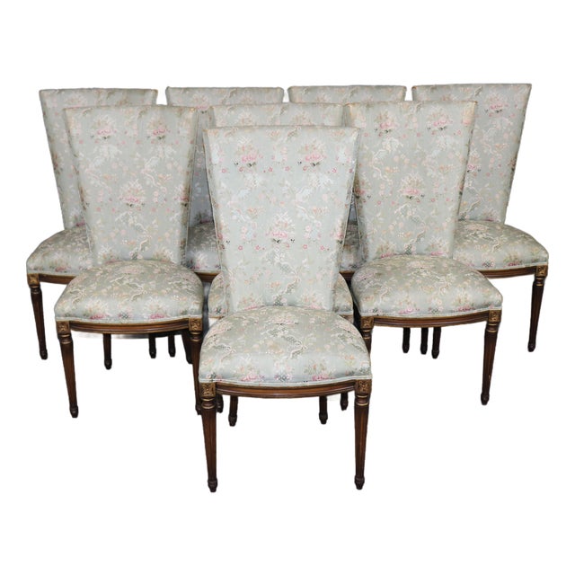 Large Set of 8 Louis XVI Style Side Dining Chairs For Sale