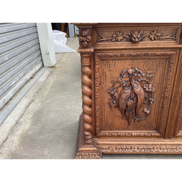 French 19th C. French Hunting Theme Oak Credenza For Sale - Image 3 of 16
