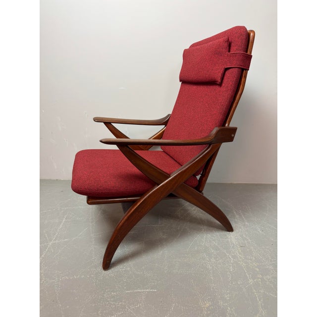 Mid-Century Teak Lounge Chair with Burgundy Red Fabric Upholstery attributed to Topform, Netherlands, 1960s For Sale - Image 6 of 10