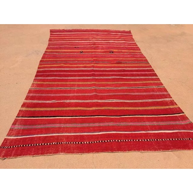 Vintage Moroccan Berber Kilim Rug in Burgundy, Pink and Orange Stripes 1960s For Sale - Image 9 of 12